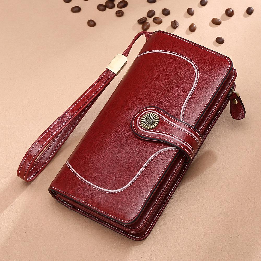 Genuine Leather Wallet for Womens  Large Capacity  Made From Oil Wax Cowhide  Nice and Elegant