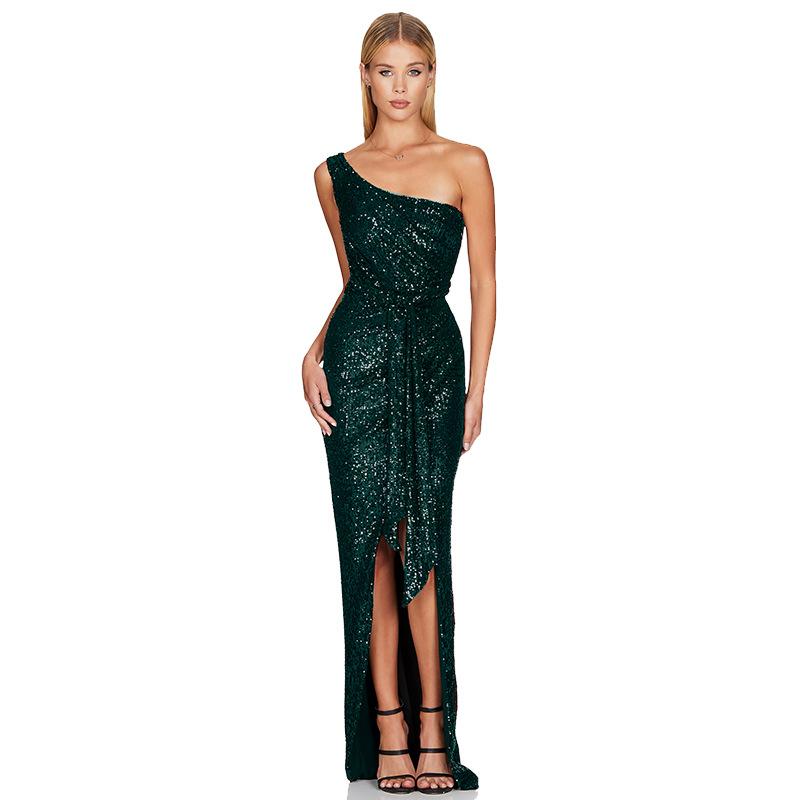 GMXIA Женское плиссированное платье на одно плечо со шнуровкой Sweet Spicy Wind с пайетками