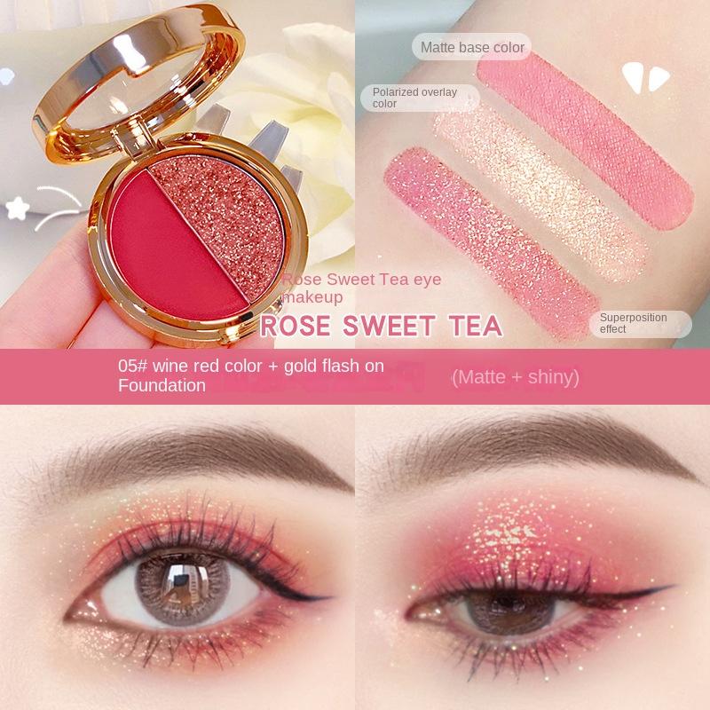 Two-tone Eyeshadow Palette Earth Pearlescent Matte Natural Brightening Sleeper Silkworm Contouring Waterproof Eyeshadow Tray Lasting Setting Makeup