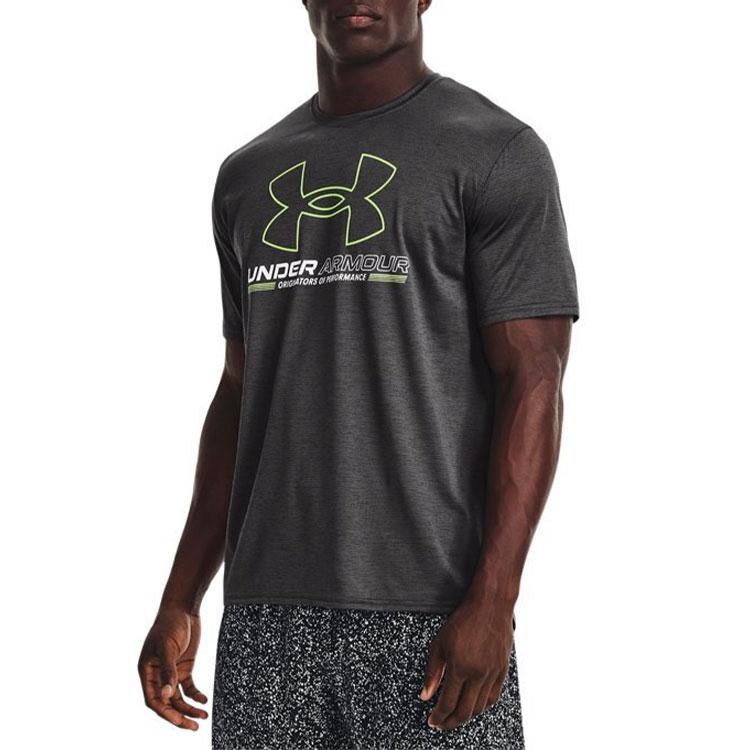 Under Armour Футболка с принтом на плече и буквенным логотипом для тренировок, мужская, серая 1370367-010