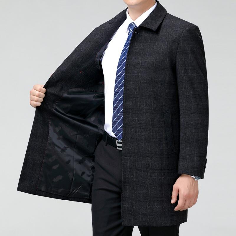 Осенне-зимний новый стиль, тонкая кашемировая ветровка для мужчин среднего возраста, свободное шерстяное пальто средней длины, куртка для папы на пуговицах