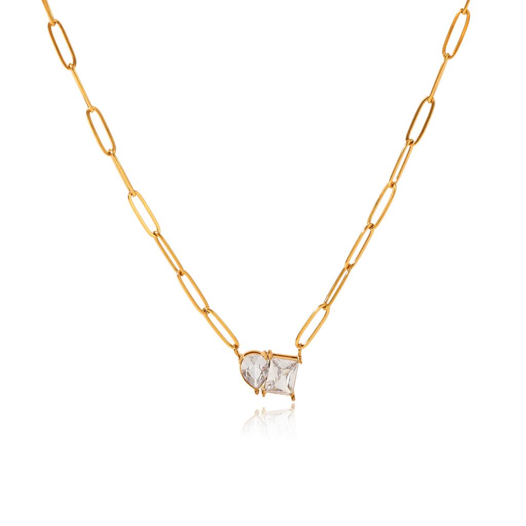 Women's teardrop square zircon necklace, titanium steel light luxury clavicle chain accessory