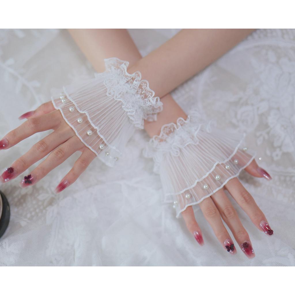 Elegant Pearl Lace Cuffs Sleeves Wrist Cuffs For Nail Art Photography And Fashion Decorative Sleeves Hand Accessories