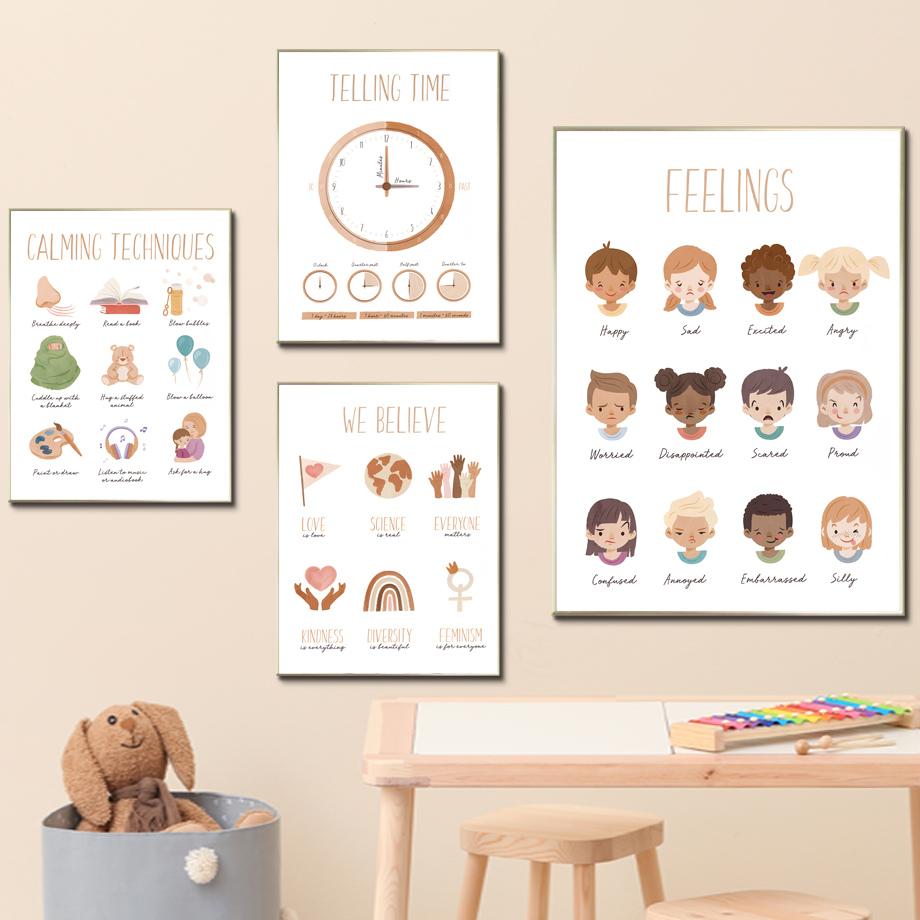 Алфавит чувство расписания язык жестов цифровая настенная живопись на холсте плакаты на скандинавскую тему и принты настенные панно Декор для детской комнаты