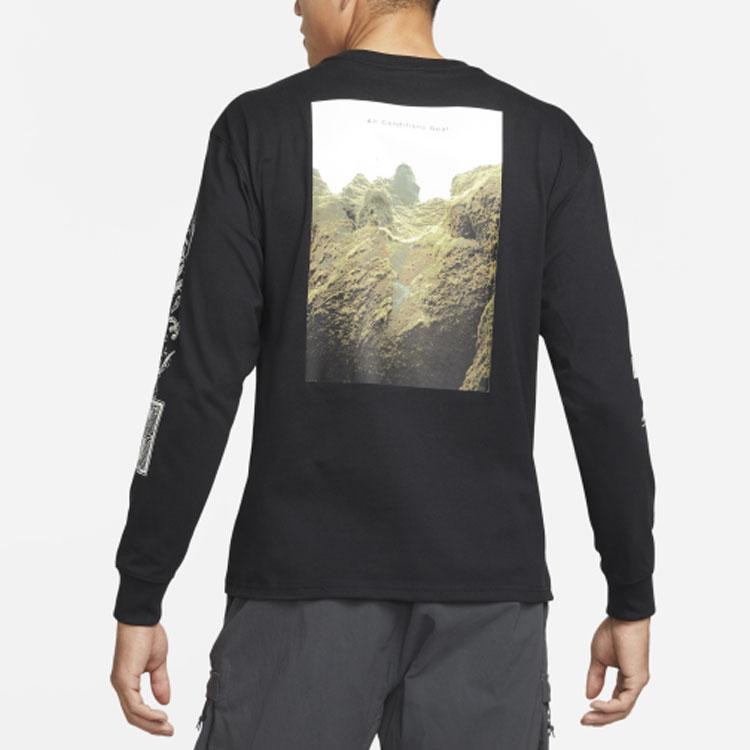 Nike Спортивная футболка с круглым вырезом и длинными рукавами с исландским принтом, мужские топы, черные DJ5803-010