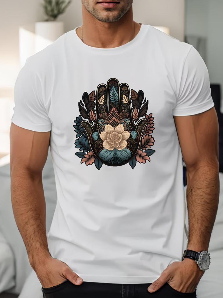Men's Hand of Fatima Evil Eye T Shirt Amulet Symbol Short Sleeve Round Neck Casual Gym & Casual Atti