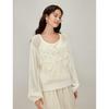 INMAN Women's Bohemian Embroidered Drop-Shoulder V-Neck Knit Sweater