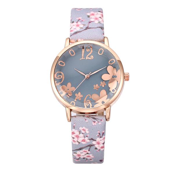 Women Creative Flower Watches Ladies Fashion Casual Leather Quartz Wristwatches Gift Clock