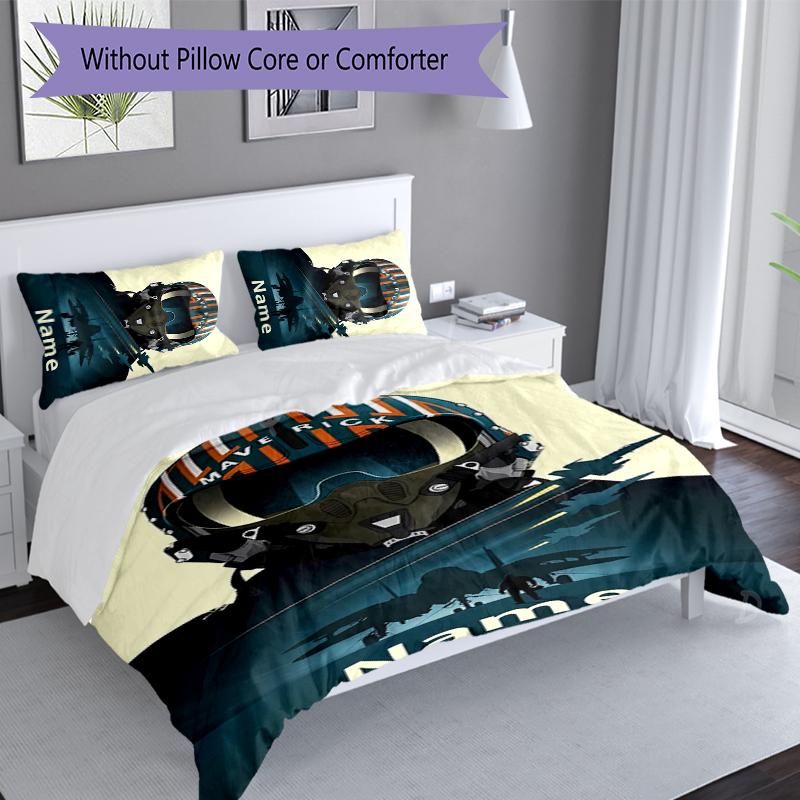 3pcs Custom Name Top Gun Maverick Bedding Set,Includes 1 Duvet Cover and 2 Pillowcases,All-season Bedroom Decor