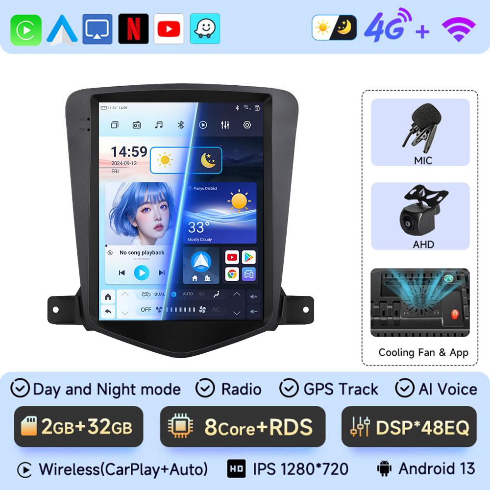 JIUYIN 9.7" Android 13 автомобильное радио для Chevrolet Cruze J300 2008-2012 мультимедийный проигрыватель GPS 2din Carplay Auto Stereo DVD головное устройство