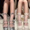 3 пары Lolita Сладкие Девочки Кружевные Носки с Бантом Девочки Ультратонкие Прозрачные Летние Женские Носки из Хрустального Шелка в Горошек Средней Длины