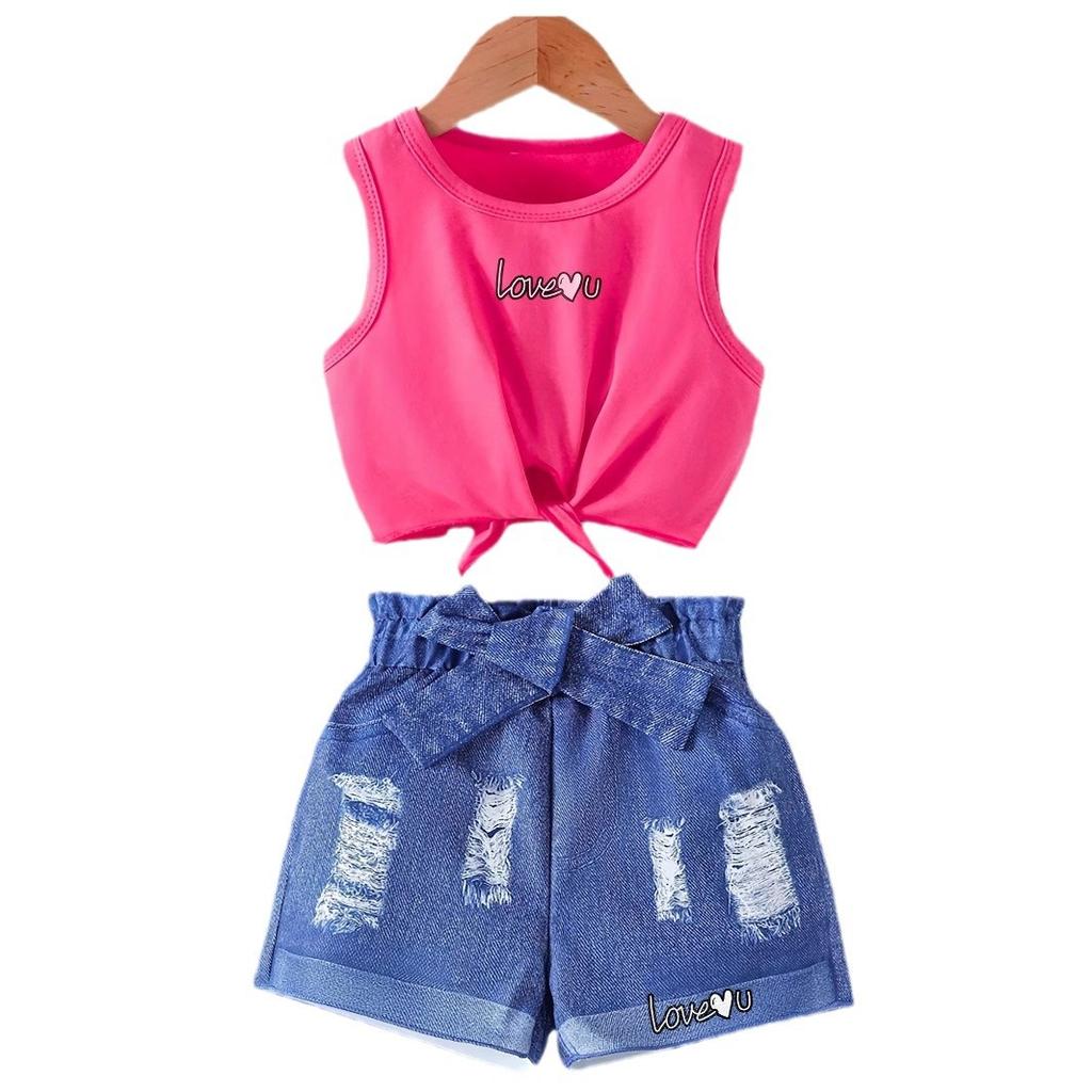 Комплект модного жилета с принтом для девочек, летний, подходит для детей от 1 до 8 лет, спортивный комплект для отдыха на открытом воздухе