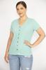 Women's Big Size Blouse Green V-Neck Front Buttoned Camisole Fabric Short Sleeve Blouse