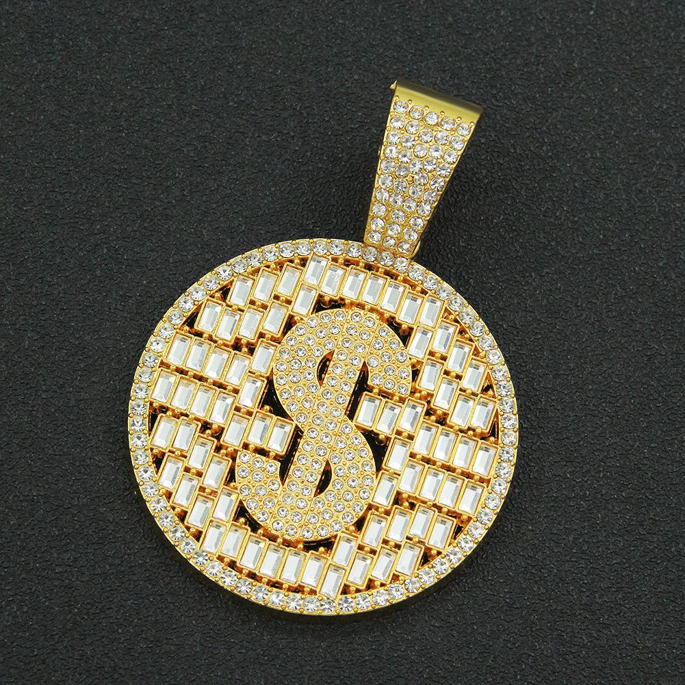 Dollar Round Brand Hollowed Out Pendant Cuban Chain Necklace Men's Cool Overbearing Exaggerated Accessories