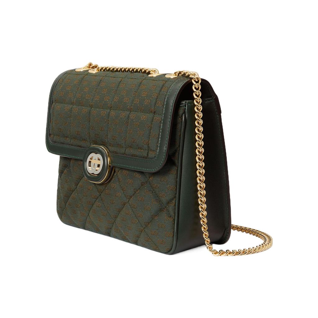 Gucci Deco Double G Logo Quilted Canvas Tote Crossbody Bag Women bags Dark-Green 740834-9AACL-3060