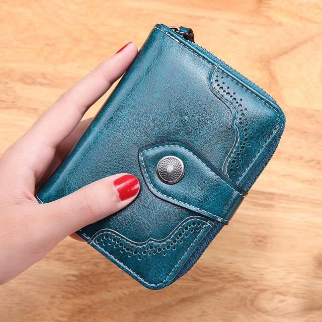 Aliwood Women's Wallet Oil Wax Leather High Quality Hasp Zipper Purse Clutch Coin Card Holders Wallet