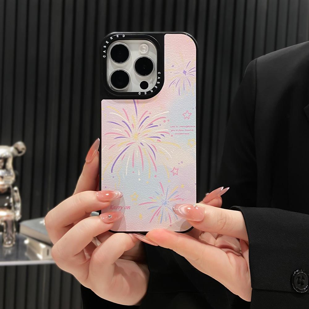 Применимый чехол для мобильного телефона iPhone16Pro в виде Замка с фейерверками Apple 15 с кожаным узором, продвинутый противоударный защитный чехол 13
