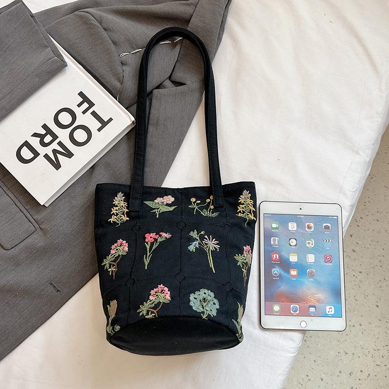 Модная большая вместительная сумка для девочек через плечо, новая холщовая сумка для тяжелой промышленности с вышивкой, сумка-ведро для поездок на работу и обратно