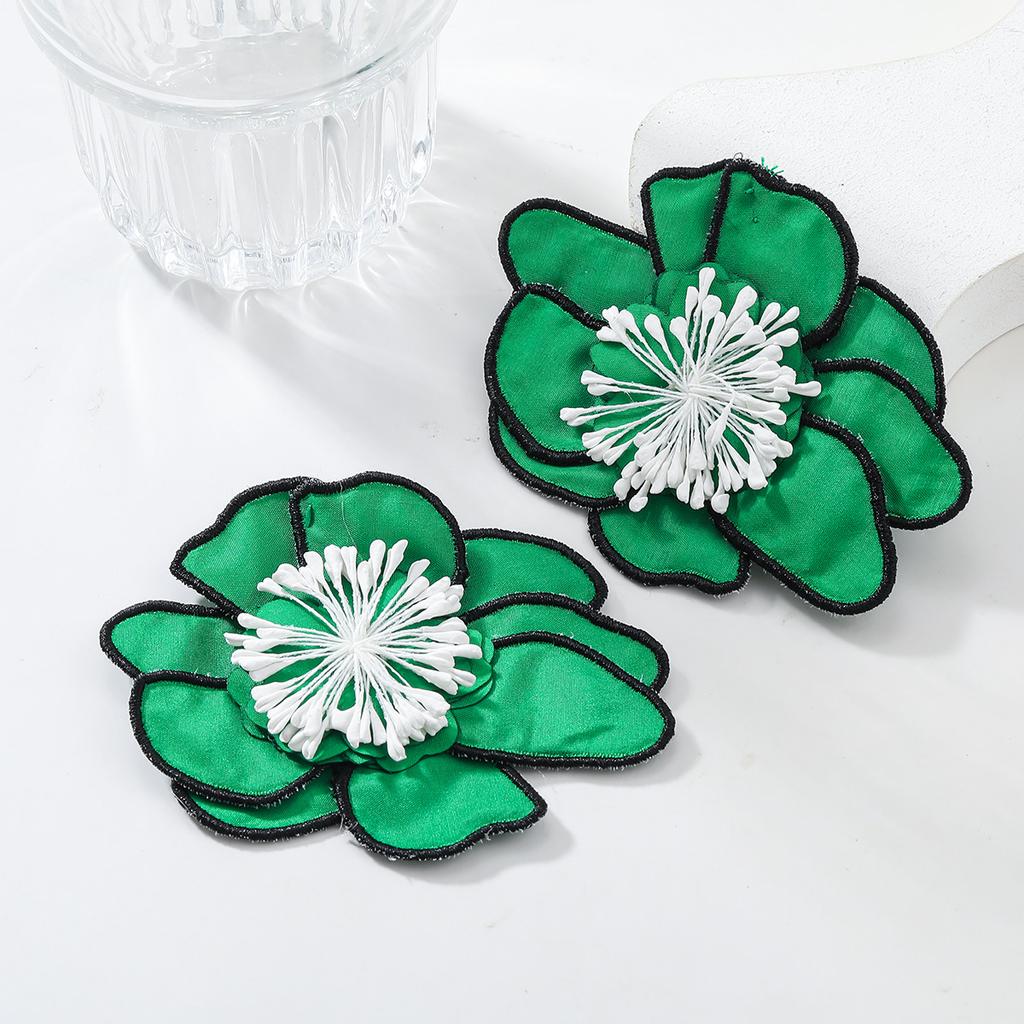 Многоцветные серьги-цветы ручной работы из ткани с имитацией модных многослойных темпераментных летних украшений в стиле «отпуск» с преувеличенными большими цветочными ушками