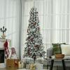 210cm Slim Artificial Christmas Tree with Realistic Branches, Tall and Narrow Snow-Covered Christmas Tree with Folding Base, Green