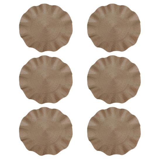 6 шт./компл. круглых салфеток под приборы, набор, плетеный дизайн, моющийся нескользящий обеденный коврик, гофрированный край, термостойкий коврик для стола