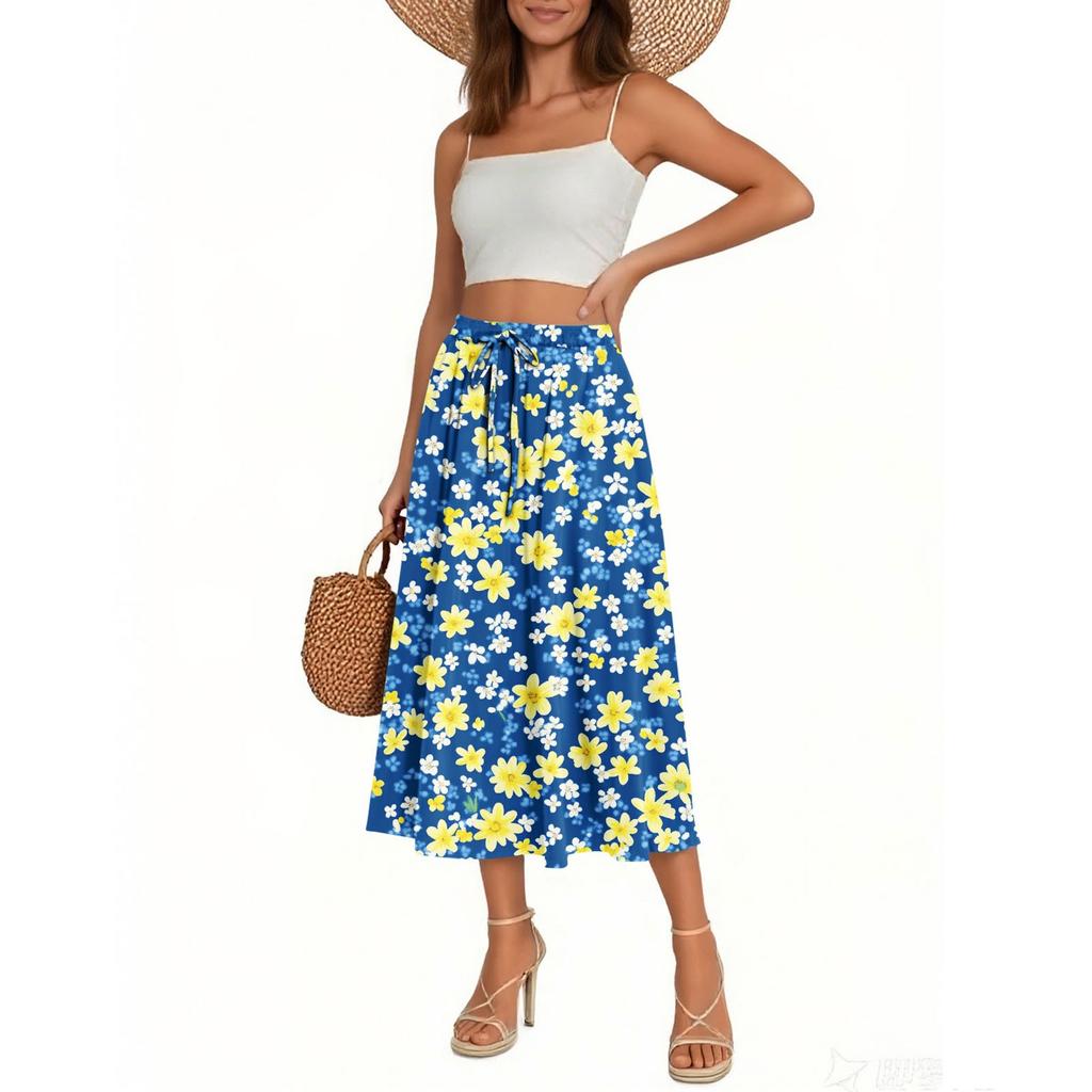 Women's Skirt Bohemian Skirt Floral Print Casual Temperament Pocket Skirt
