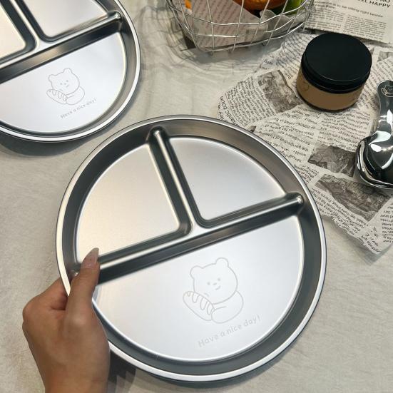 Юшенг Тарелки обеденные из нержавеющей стали Силиконовая присоска Разделенный сервировочный поднос Штабелируемые тарелки для завтрака Детский поднос для закусок Контейнер для ланча для школы