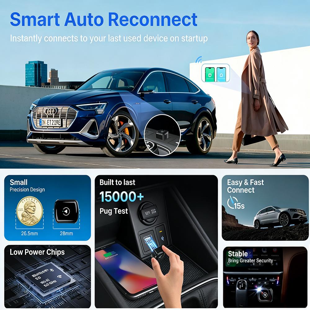 Wireless CarPlay Adapter 2026 Upgrade, Plug and Play, No Latency, Converts Factory Wired to Wireless, Compatible with iPhone 6+