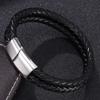 Double Layer Braided Black Men Genuine Leather Bracelet Charms Man Jewelry Bracelet Gift