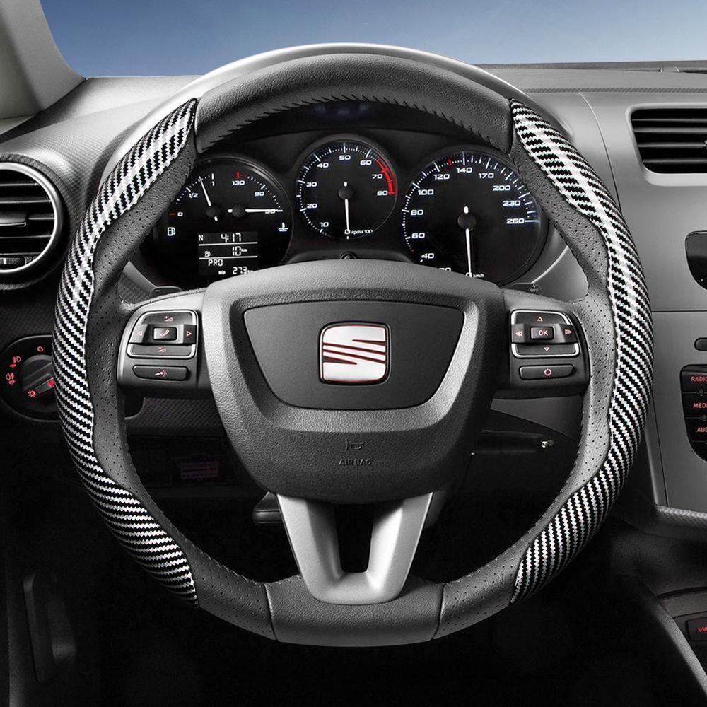 zkfan8 Suitable for Seat Carbon Fiber Texture Steering Wheel Cover with Segmented Quick-Release Design, Durable, for Models Such as Ibiza, Arona, Leon