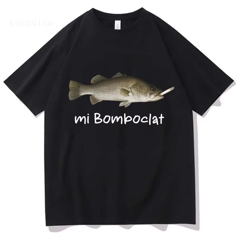 Смешная футболка с мемом Рыба Bomboclat Модная уличная одежда Футболки с коротким рукавом Женские Мужские Харадзюку Винтажные Футболки Свободные Футболки