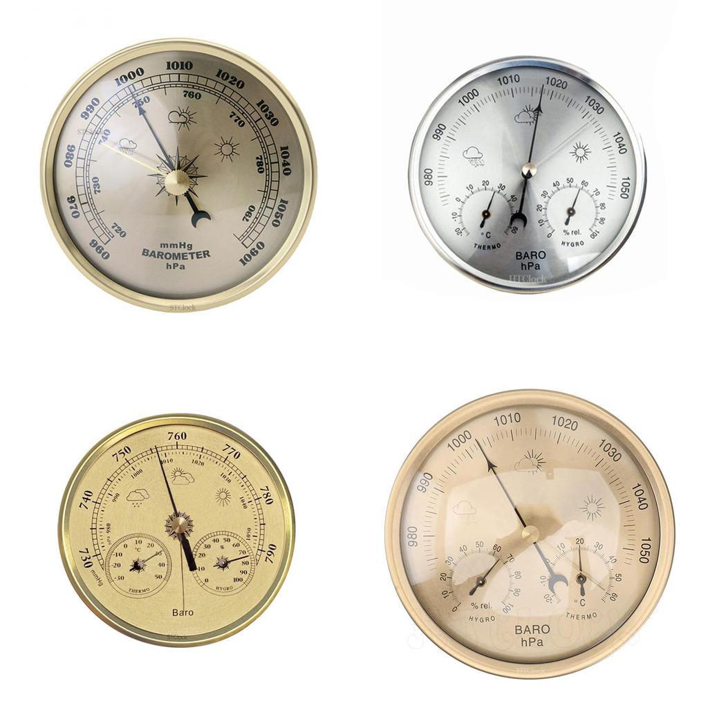 Modern Minimalist Metal 130mm Round Pressure Barometer With Temperature And Humidity Gauge For Home Decor
