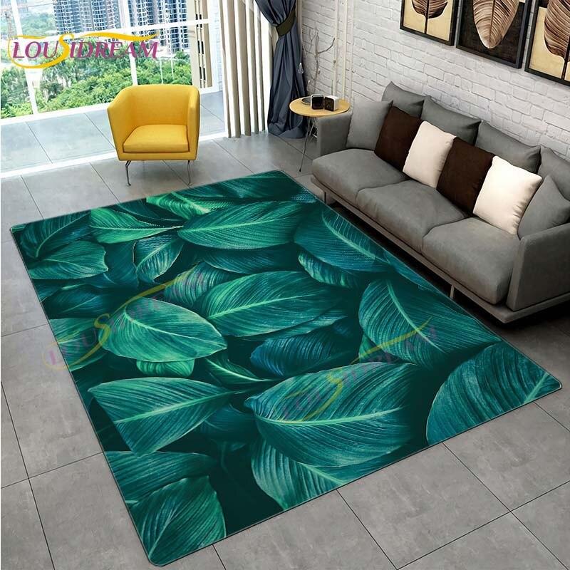 Ковер с тропическими листьями монстеры, современный ковер в стиле INS для гостиной, спальни, зеленый ковер с банановыми листьями, ковры с тропическими пальмовыми листьями