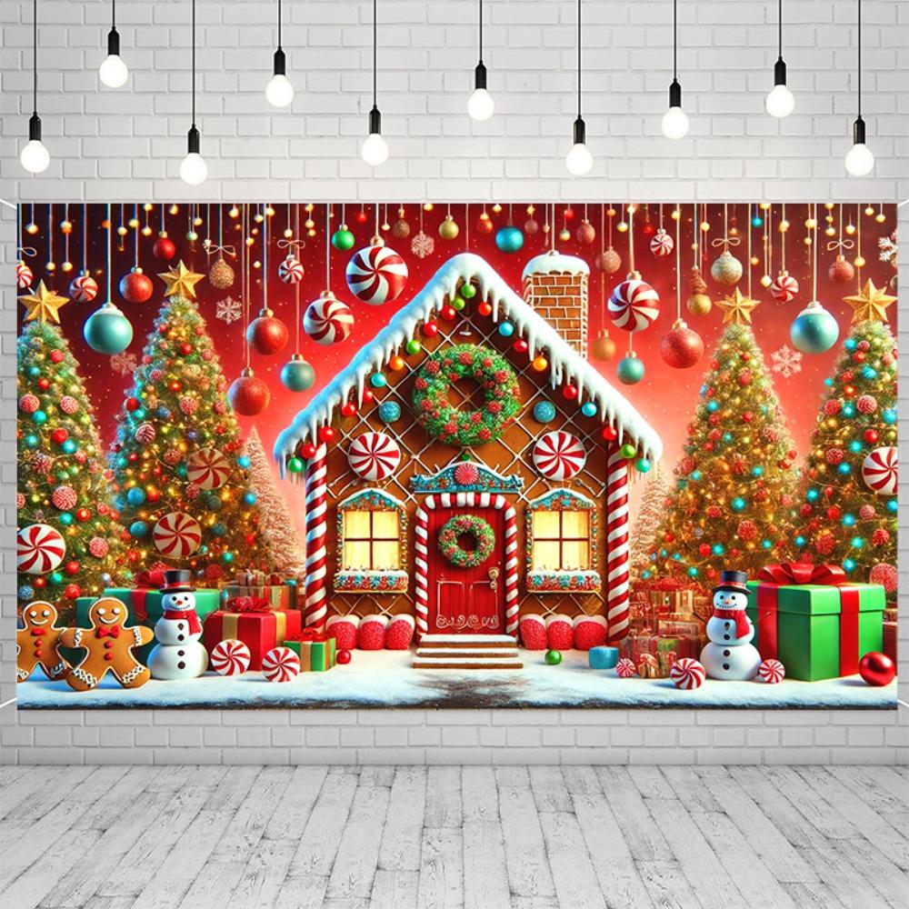 Gingerbread houses and Christmas tree banners are ideal for outdoor garden porch decorations and winter holiday parties