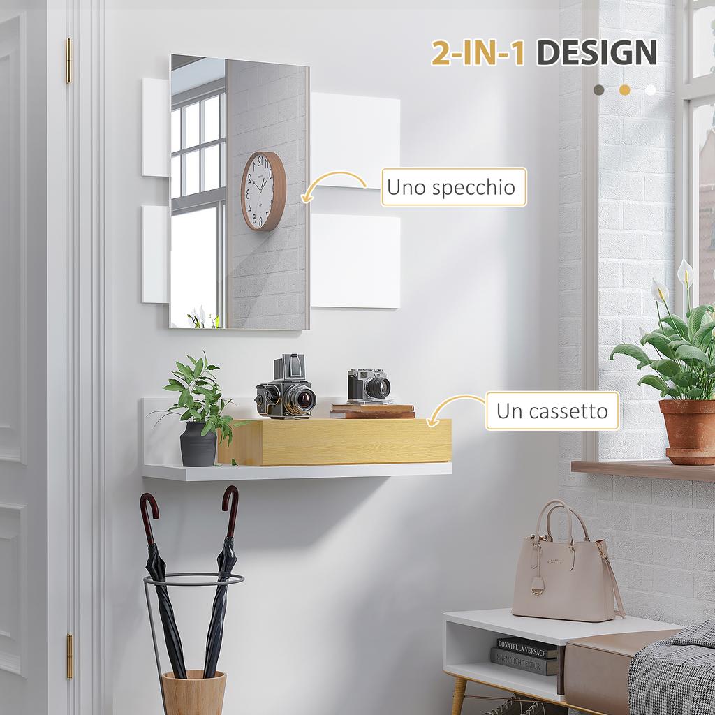 Entryway Furniture Set with Mirror and Drawer, Modern Wooden Furniture with 40x70cm Mirror, Wall Mounted