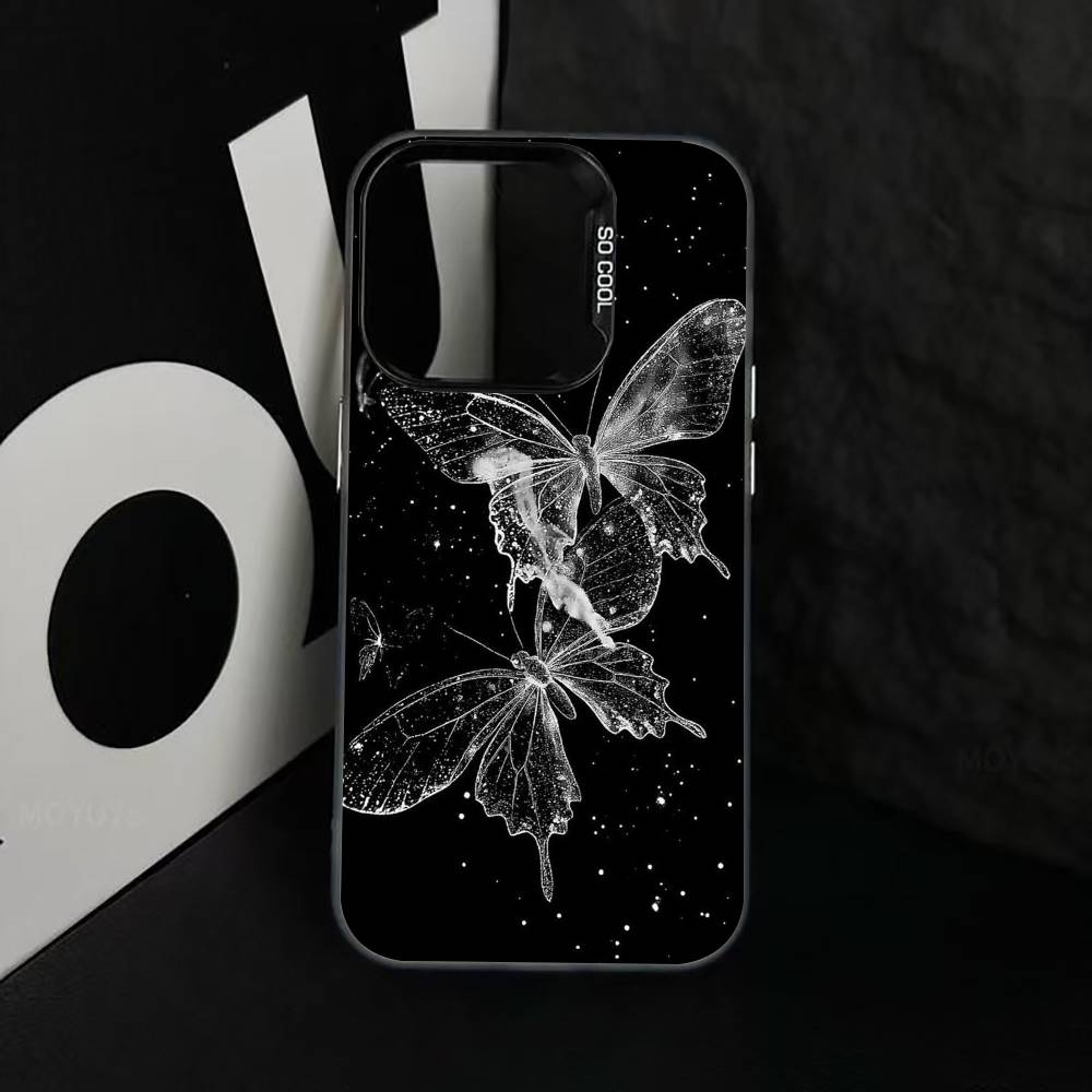 Dark Butterfly Series Phone Case For iPhone 17,16,15,14,13,12,11 Plus,Pro Max,XS,Colorful Silver Black Cover