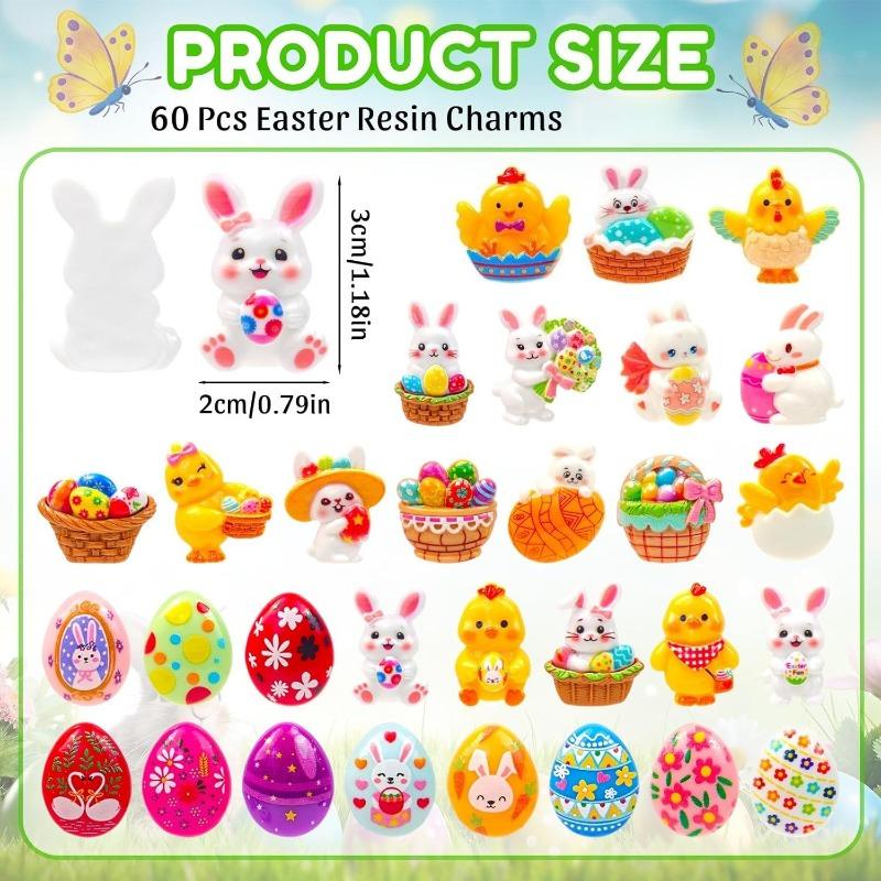 60 шт. Easter Resin Charms для поделок Маленькое Яйцо Кролик Цыпленок Плоские Шармы для DIY Поделок Изготовления Украшений для Чехлов Телефонов Принадлежности для Скрапбукинга