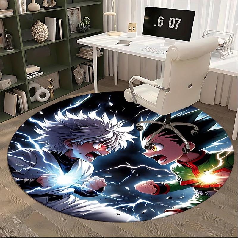 1 шт. Ковер круглый Hunter x Hunter Killua & Gon - Коврик для стула с дизайном из аниме-мультфильма, нескользящий ковер для офиса, домашнего декора, гостиной