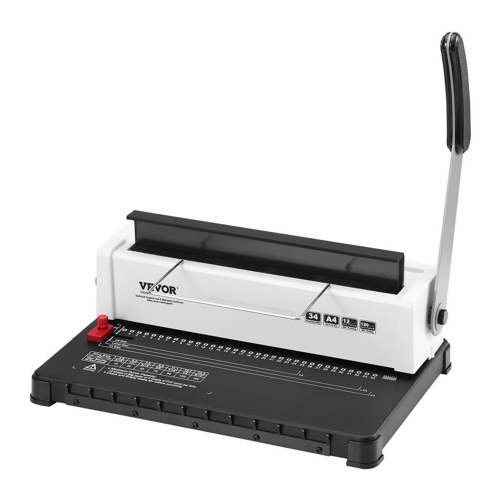 VEVOR Coil Spiral Binding Machine, Manual Book Maker 34-Holes Binding 120 Sheets, Punch Binder Adjustable 4.76 mm - 14.29 mm Coil Binding Spines