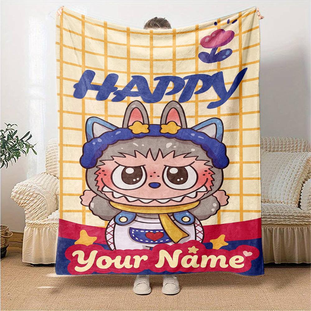 Labubu Personalized Name Blanket Multi-purpose Personalized Blanket Ultra-Soft Suitable for Picnics Bedding Nap Seaside Four Seasons Universal
