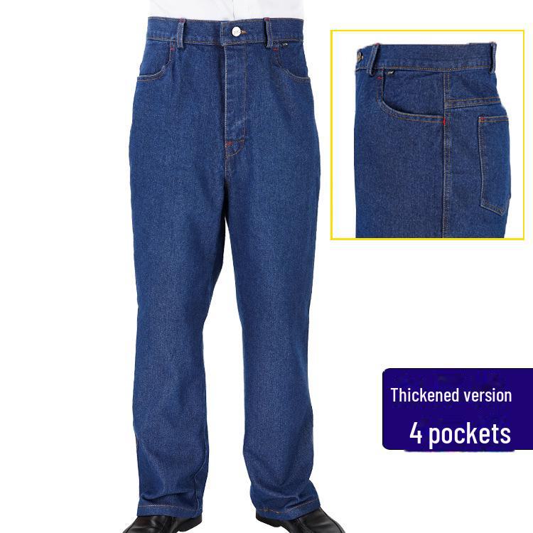 Men's Thickened Denim Multi-Pocket Welding Overalls - Durable, Loose-Fit, Pure Cotton Labor Protection Pants