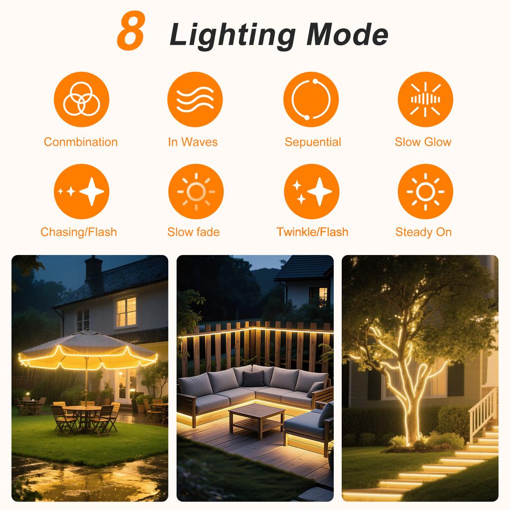 Solar Powered Neon Strip DC 24V IP67 Waterproof Warm/Cold White Flexible Ribbon Rope LED Light Outdoor Garden Decor Lamp