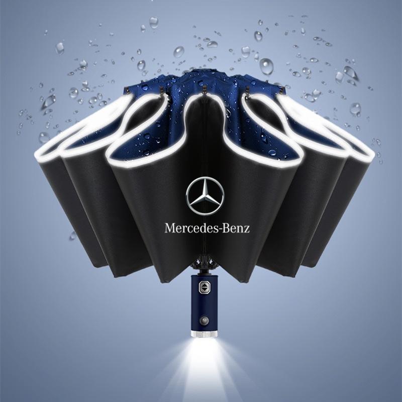 Hot Car Sticker Automatic Umbrella with LED Reflective Strip Rain Wind Umbrella For Mercedes Benz W211 W203 W204 W210 W124 AMG W