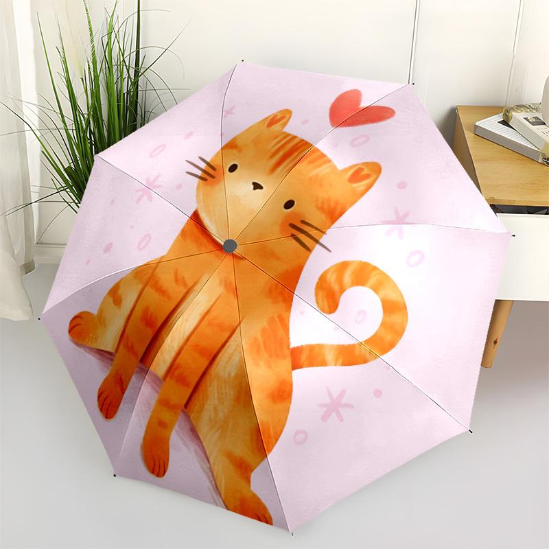 1pc Cat Love Automatic Open/Close Umbrella with One-Touch Button, Compact Folding Canopy, Sturdy 8-Rib Windproof Design S46
