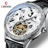 Men Silver Fashion Design Horse Carve Watches Leather Strap Automatic Mechanical Watches Luxury Tourbillon Wristwatches