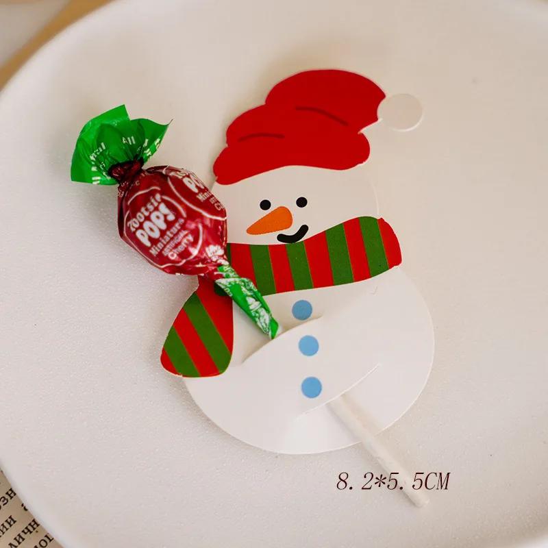 50Pcs Cute Cartoon Christmas Lollipop Decorative Cardboard Holiday Party Christmas Atmosphere Candy Packaging DIY Decoration