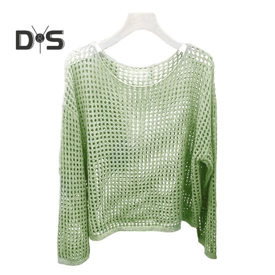 Солнцезащитный чехол с круглым вырезом и длинным рукавом, однотонные трикотажные топы свободного кроя, ажурный трикотажный дизайн, повседневные топы