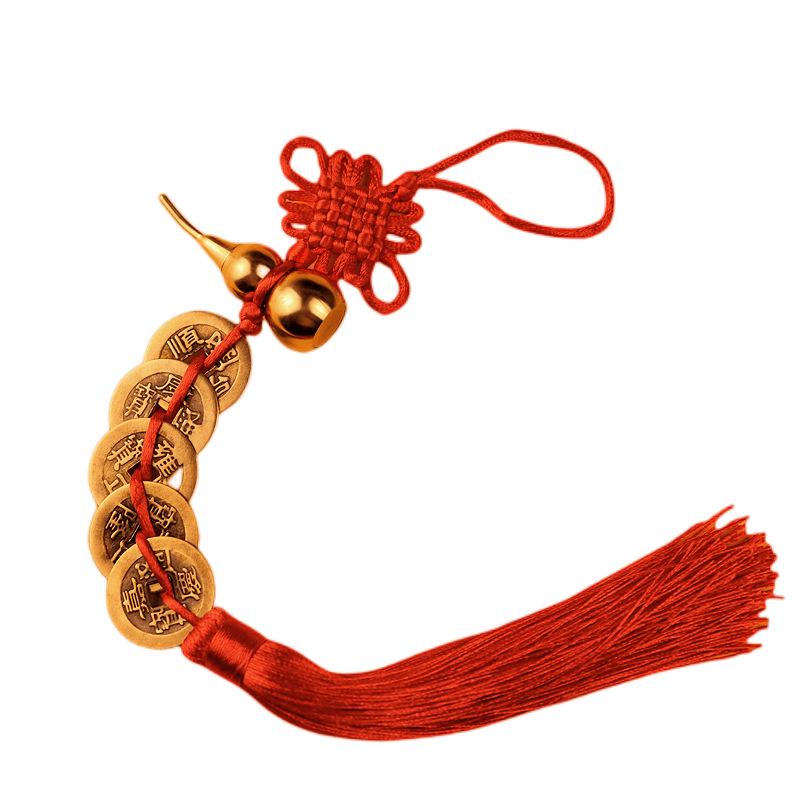 Красная нить Китайский узел Медная тыква и Монеты пяти императоров Подвесное украшение для дома или автомобиля