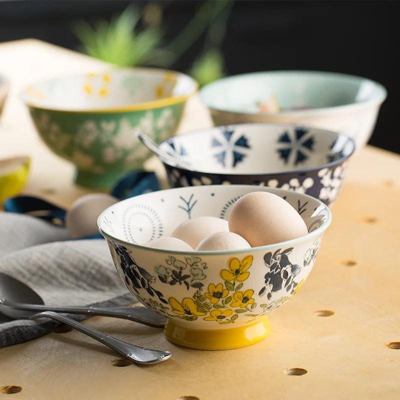 Керамические миски для риса 6 дюймов с цветочным узором в пасторальном стиле для супа, завтрака, салата, десерта, обеда, миски, столовая посуда, столовая посуда