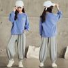Girls Spring and Fall Sports Suit Long Sleeve Round Neck Sweatshirt + Sweatpants Two-piece Set